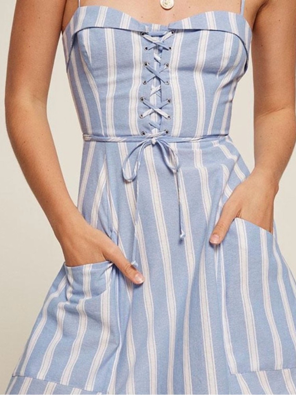 Reformation Blue Striped Lace-Up Lorimer Toby Sundress